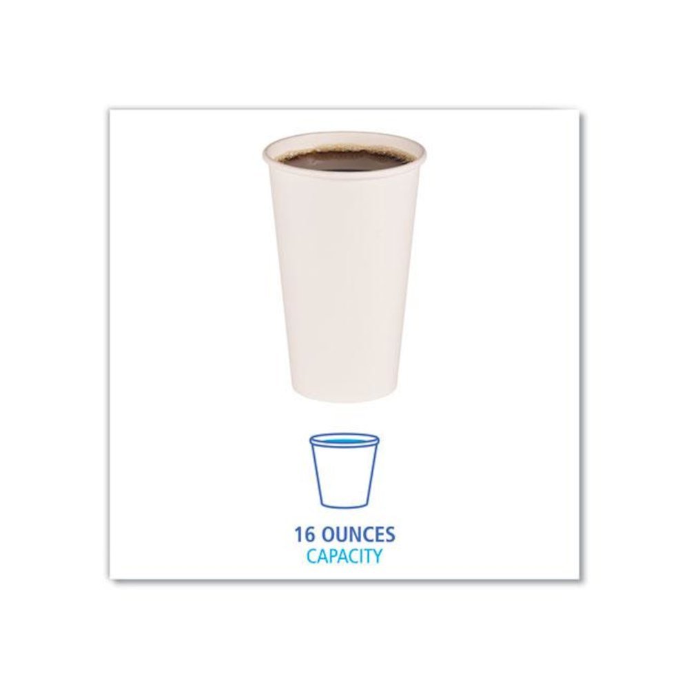 Paper Hot Cups, 16 oz, White, 50/Sleeve, 20 Sleeves/Carton. Picture 2