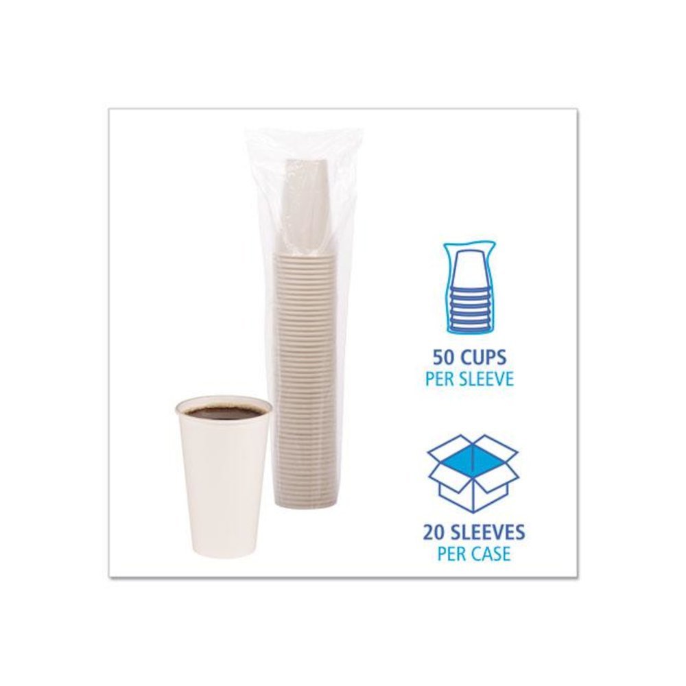 Paper Hot Cups, 16 oz, White, 50/Sleeve, 20 Sleeves/Carton. Picture 4