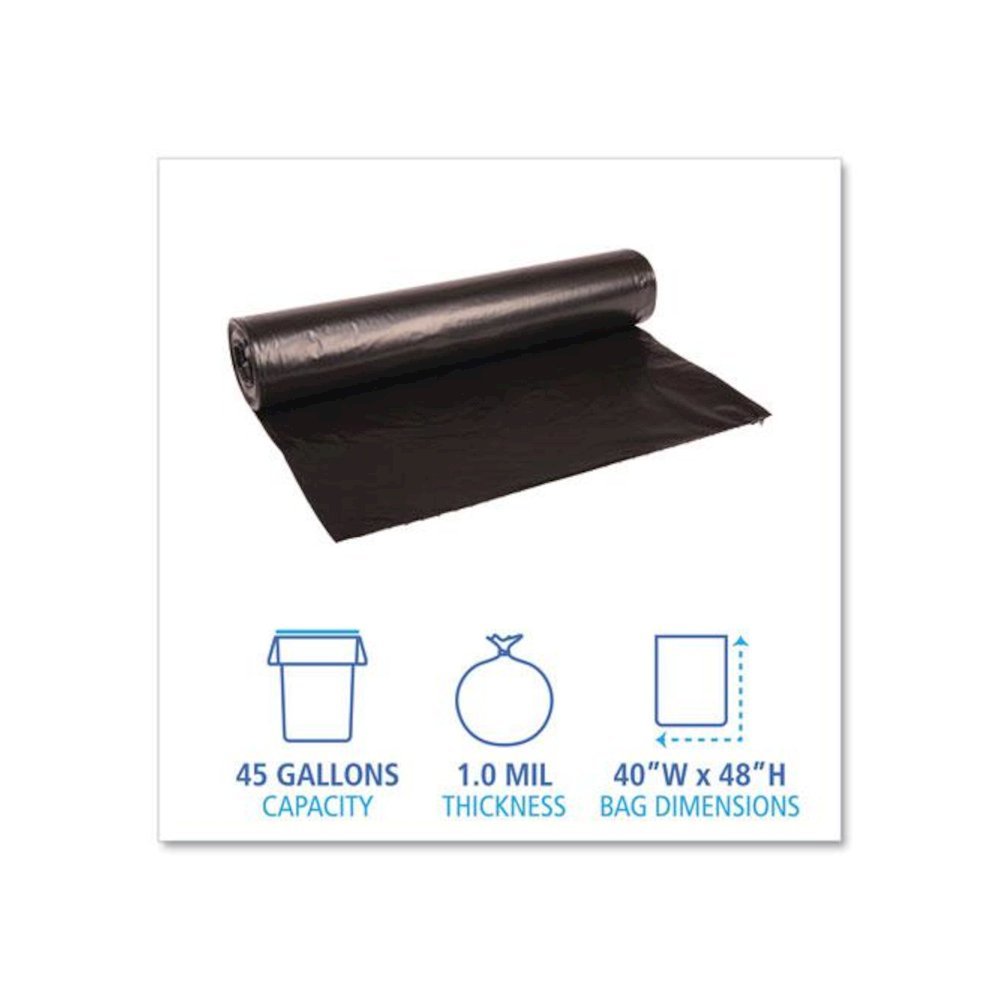 Recycled Low-Density Polyethylene Can Liners, 45 gal, 0.8 mil, 40" x 48", Black, Perforated, 10 Bags/Roll, 10 Rolls/Carton. Picture 2