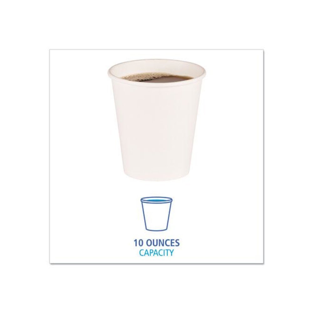 Paper Hot Cups, 10 oz, White, 50/Sleeve, 20 Sleeves/Carton. Picture 2