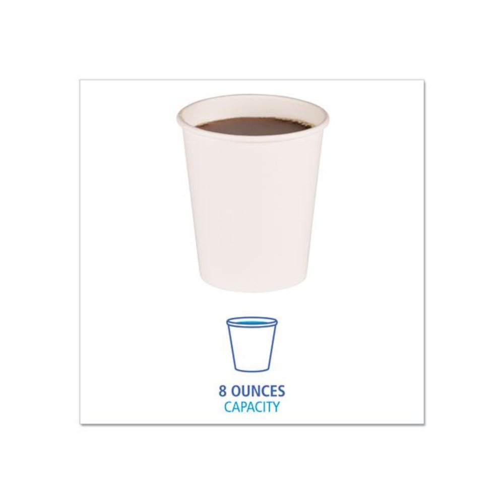 Paper Hot Cups, 8 oz, White, 50/Sleeve, 20 Sleeves/Carton. Picture 2
