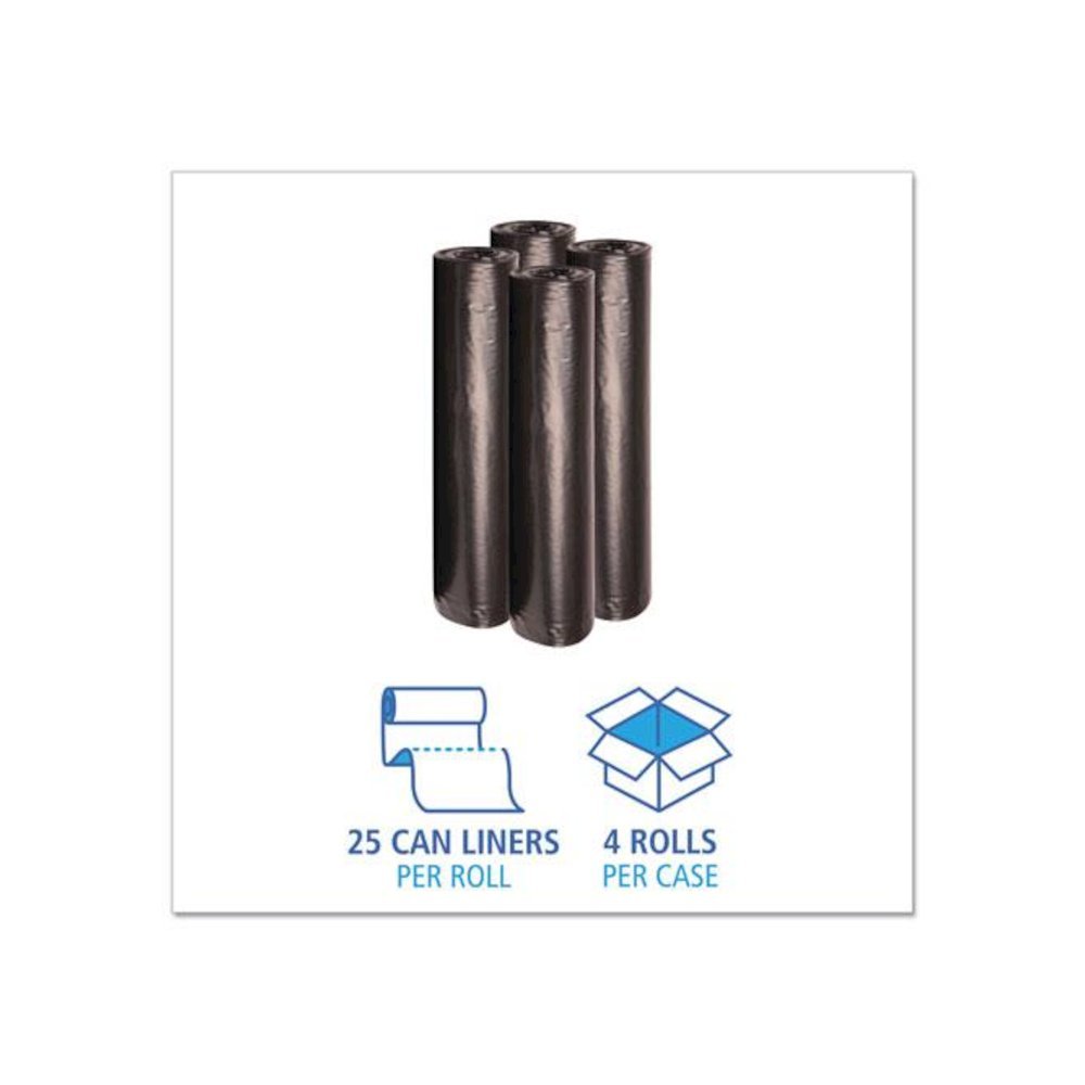 Recycled Low-Density Polyethylene Can Liners, 45 gal, 0.8 mil, 40" x 48", Black, Perforated, 10 Bags/Roll, 10 Rolls/Carton. Picture 3
