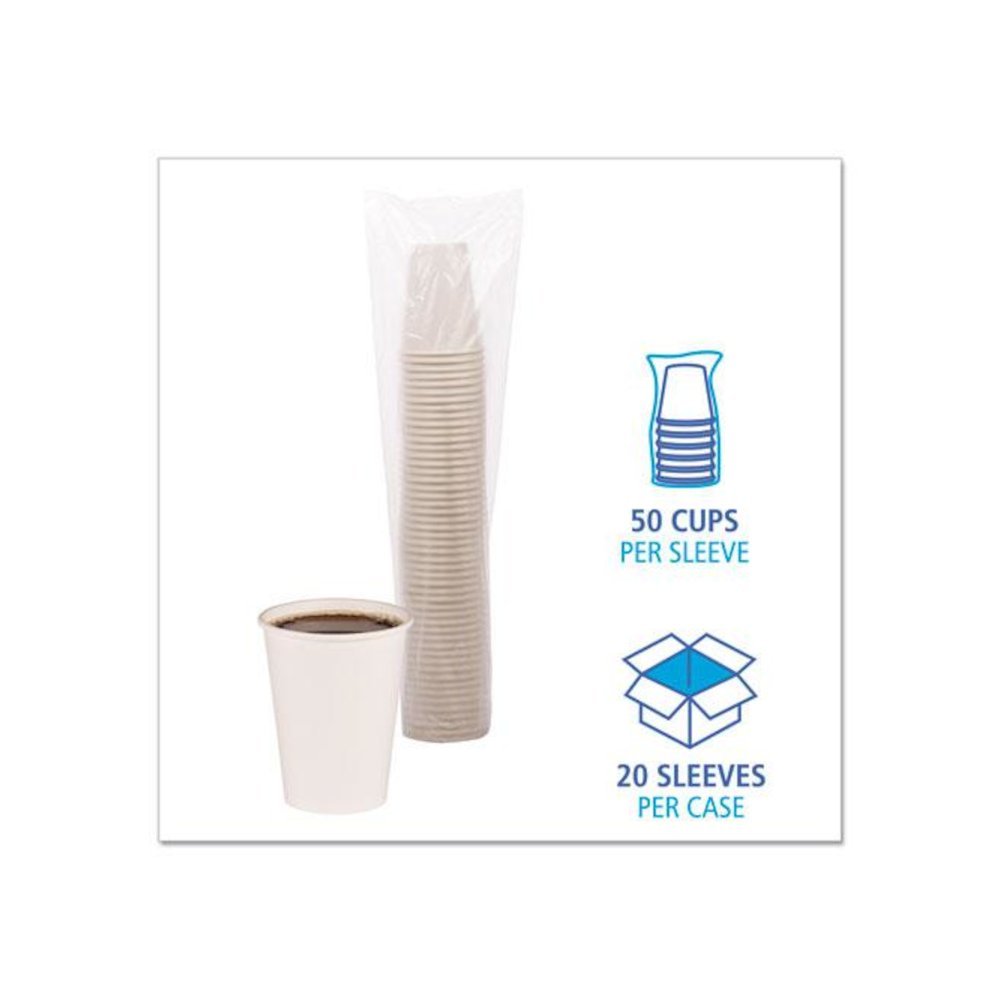 Paper Hot Cups, 12 oz, White, 50/Sleeve, 20 Sleeves/Carton. Picture 4
