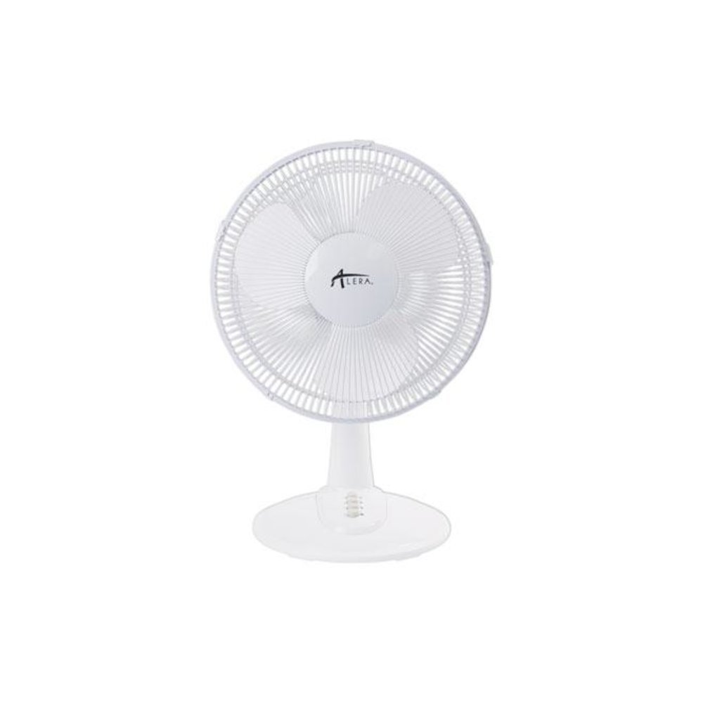 12" 3-Speed Oscillating Desk Fan, Plastic, White. Picture 1