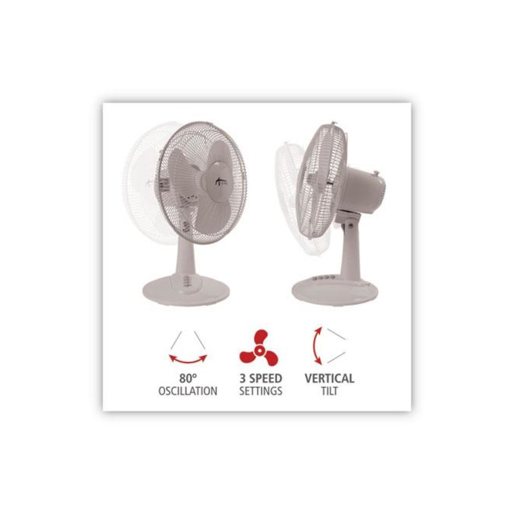 12" 3-Speed Oscillating Desk Fan, Plastic, White. Picture 3