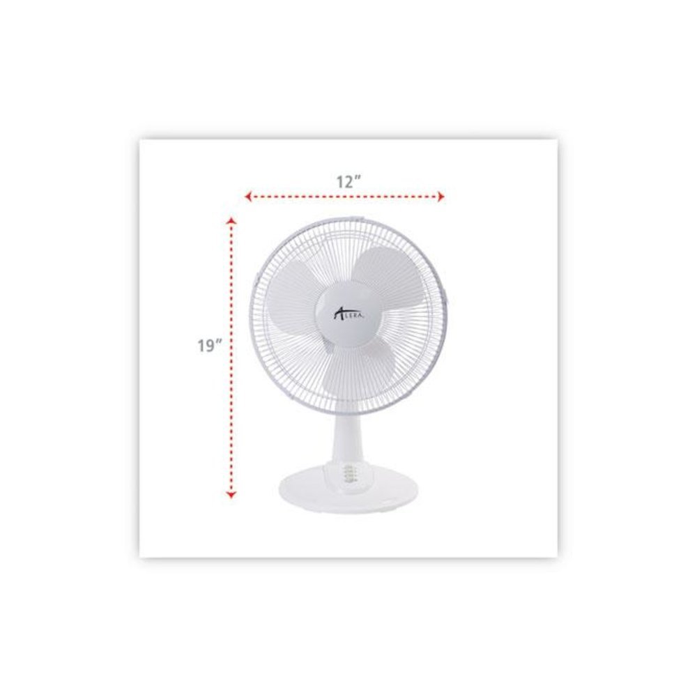 12" 3-Speed Oscillating Desk Fan, Plastic, White. Picture 2
