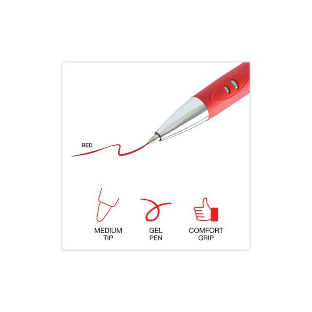 Comfort Grip Gel Pen, Retractable, Medium 0.7 mm, Red Ink, Gray/Red/Silver Barrel, Dozen. Picture 5