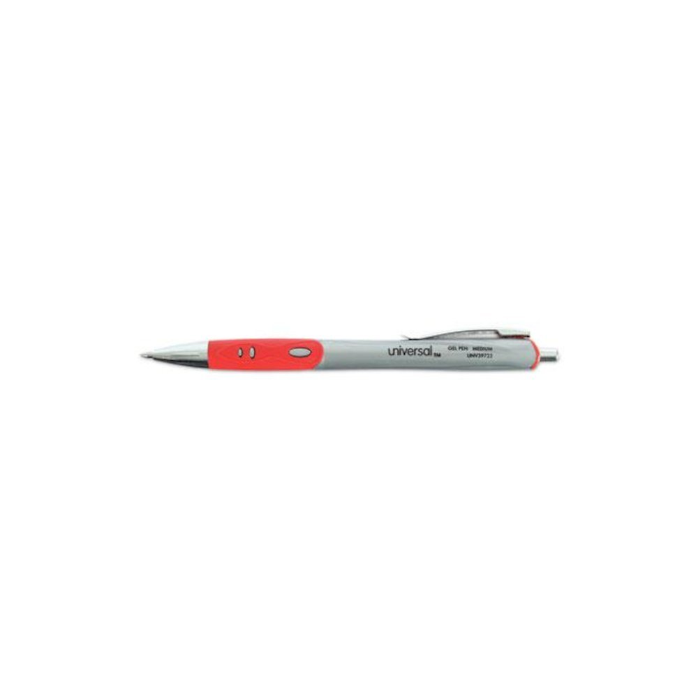 Comfort Grip Gel Pen, Retractable, Medium 0.7 mm, Red Ink, Gray/Red/Silver Barrel, Dozen. Picture 7