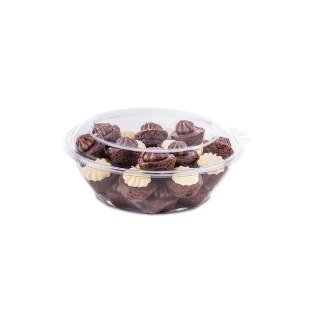 SafeSeal Tamper-Resistant, Tamper-Evident Bowls with Dome Lid, 48 oz, 8.9" Diameter x 3.4" h, Clear, Plastic, 100/Carton. Picture 6