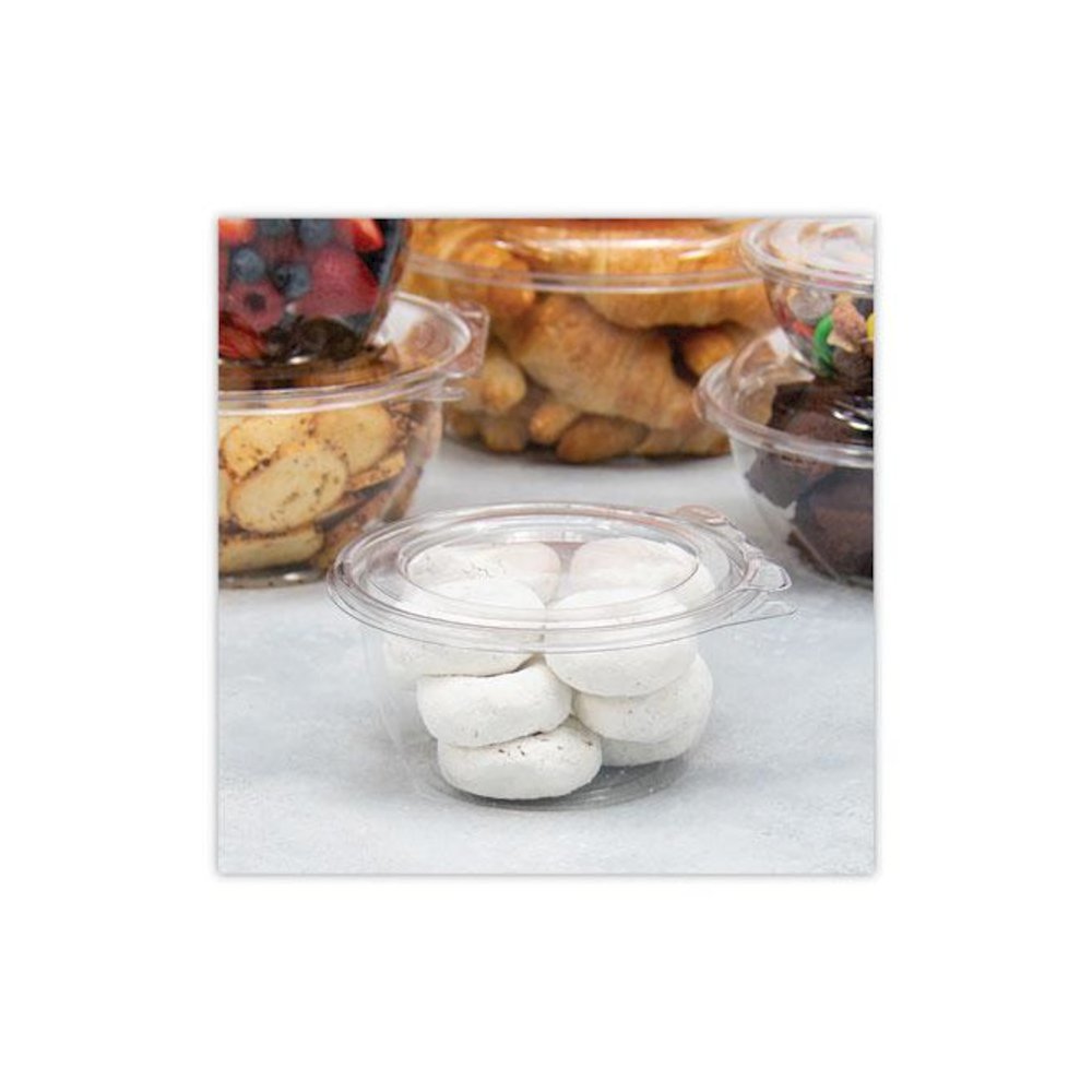 SafeSeal Tamper-Resistant, Tamper-Evident Bowls with Flat Lid, 16 oz, 5.5" Diameter x 2.7" h, Clear, Plastic, 240/Carton. Picture 6