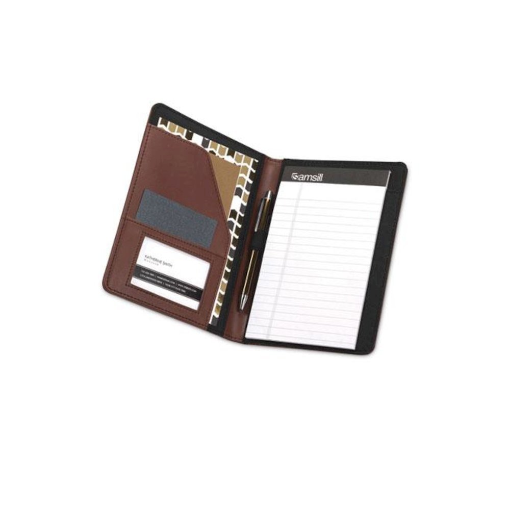 Contrast Stitch Leather Padfolio, 6.25w x 8.75h, Open Style, Brown. Picture 4