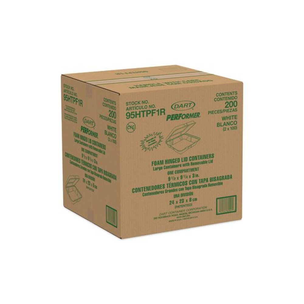 Foam Hinged Lid Container, Performer Perforated Lid, 9.3 x 9.5 x 3, White, 100/Bag, 2 Bag/Carton. Picture 2