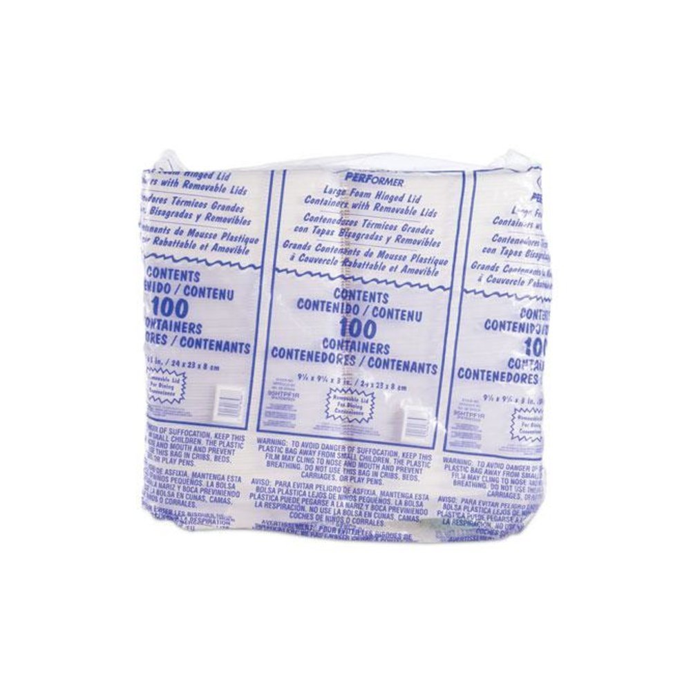 Foam Hinged Lid Container, Performer Perforated Lid, 9.3 x 9.5 x 3, White, 100/Bag, 2 Bag/Carton. Picture 3