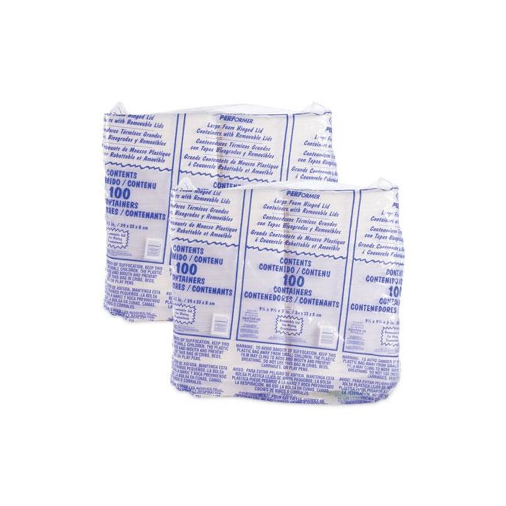 Foam Hinged Lid Container, Performer Perforated Lid, 9.3 x 9.5 x 3, White, 100/Bag, 2 Bag/Carton. Picture 4