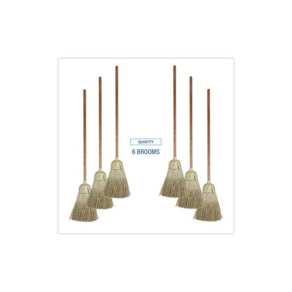 Corn/Fiber Brooms, Corn/Synthetic Fiber Bristles, 60" Overall Length, Gray/Natural, 6/Carton. Picture 6