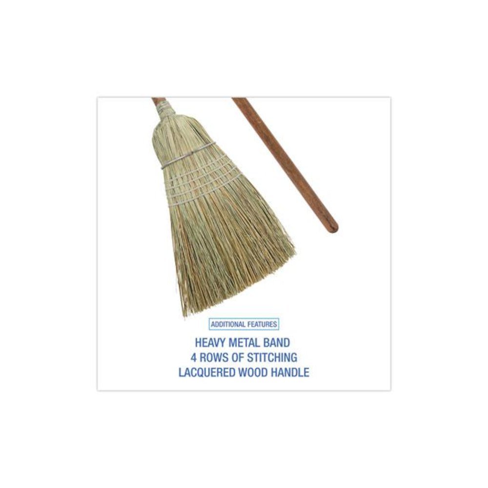 Corn/Fiber Brooms, Corn/Synthetic Fiber Bristles, 60" Overall Length, Gray/Natural, 6/Carton. Picture 3