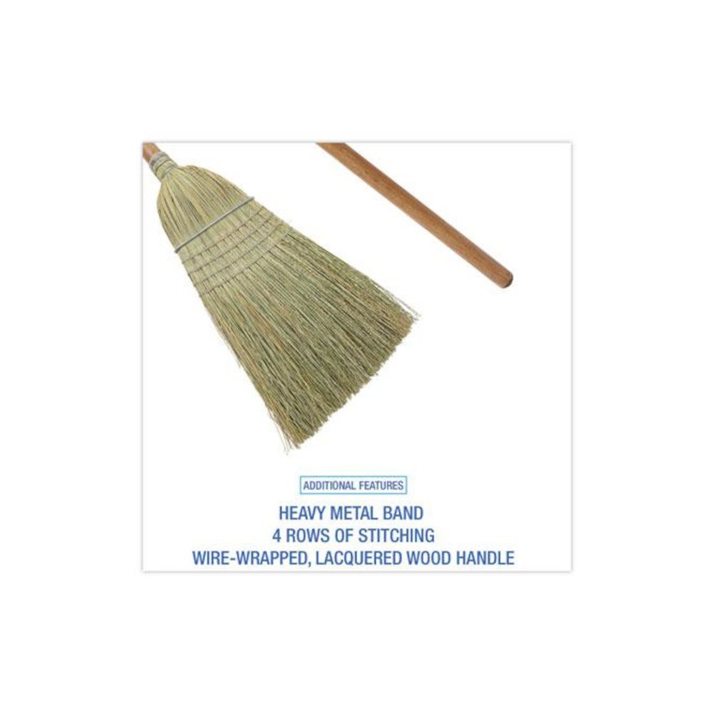 100% Corn Brooms, 60" Overall Length, Natural, 6/Carton. Picture 3