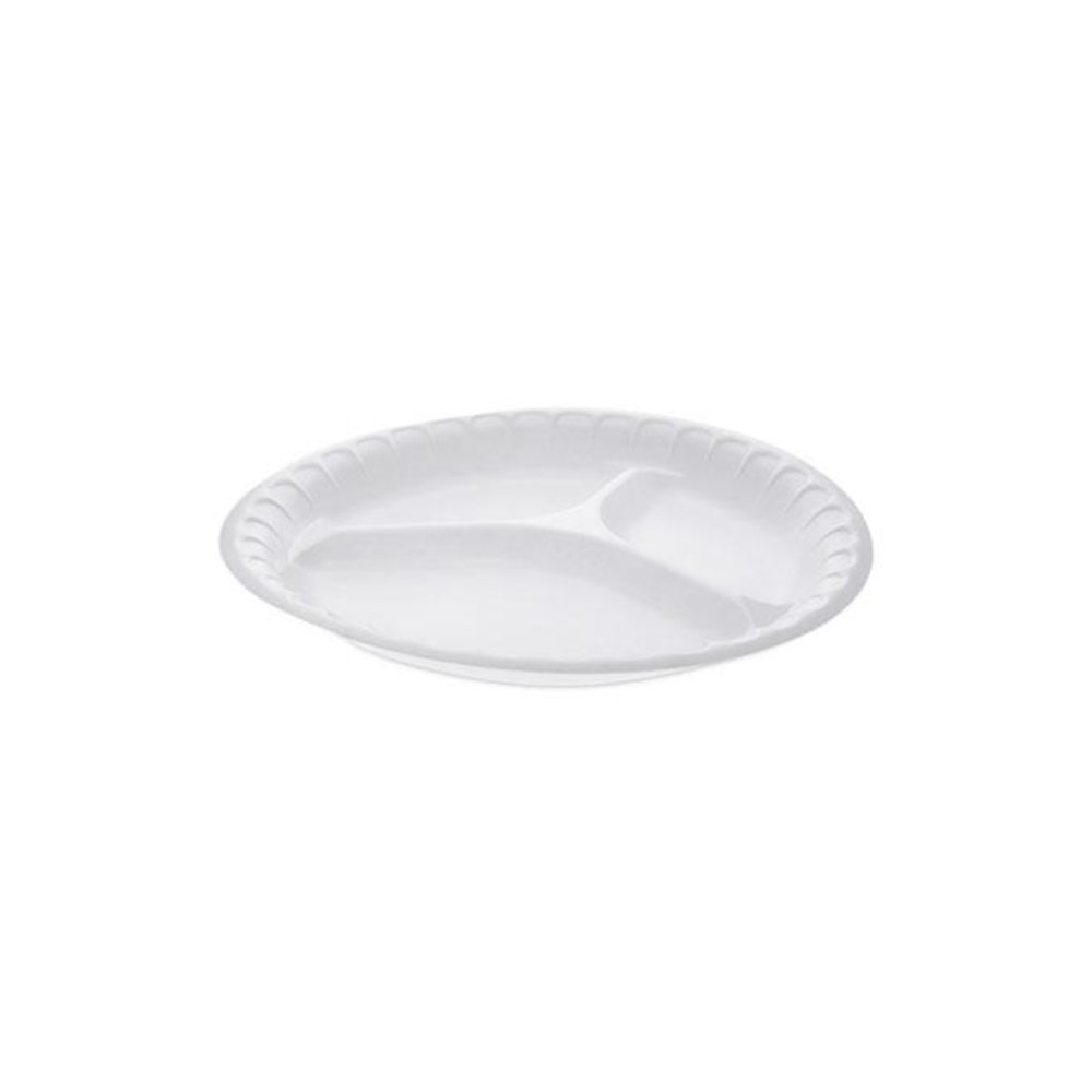 Placesetter Satin Non-Laminated Foam Dinnerware, 3-Compartment Plate, 10.25" dia, White, 540/Carton. Picture 1