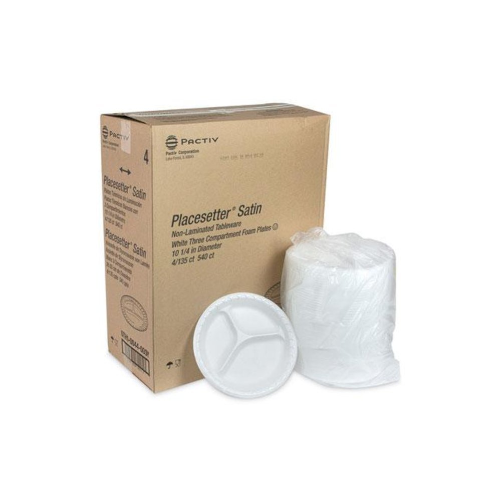 Placesetter Satin Non-Laminated Foam Dinnerware, 3-Compartment Plate, 10.25" dia, White, 540/Carton. Picture 4