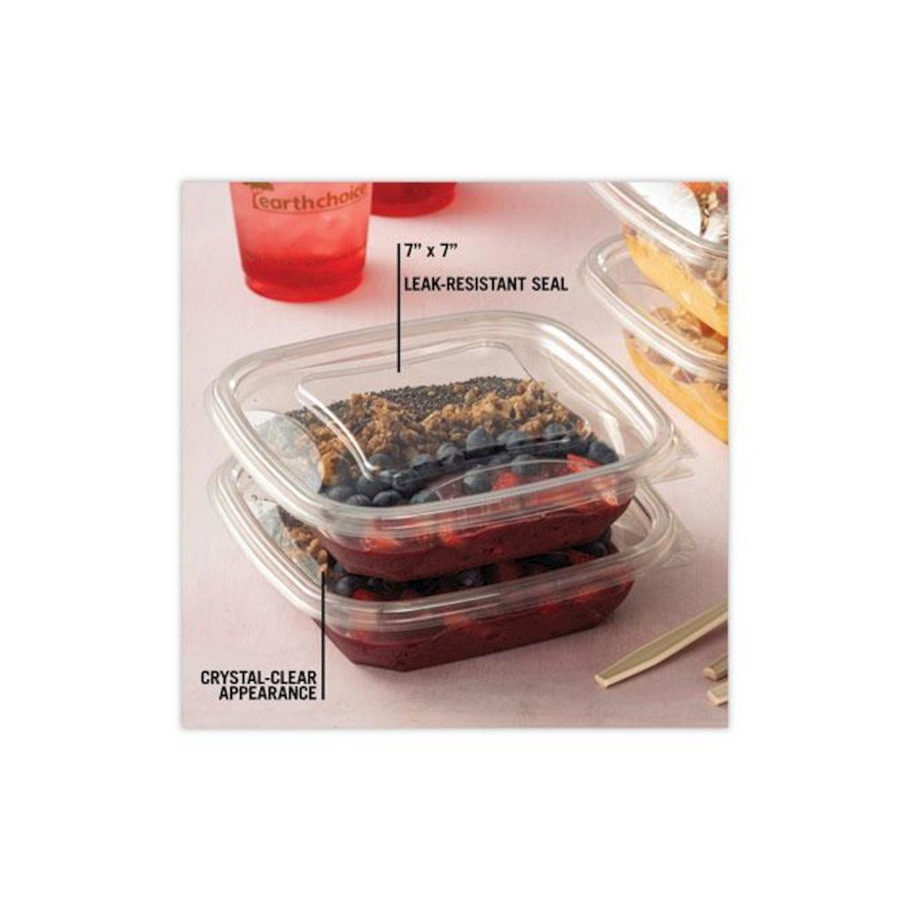 EarthChoice Square Recycled Bowl Flat Lid, 7.37 x 7.37 x 0.26, Clear, Plastic, 300/Carton. Picture 6