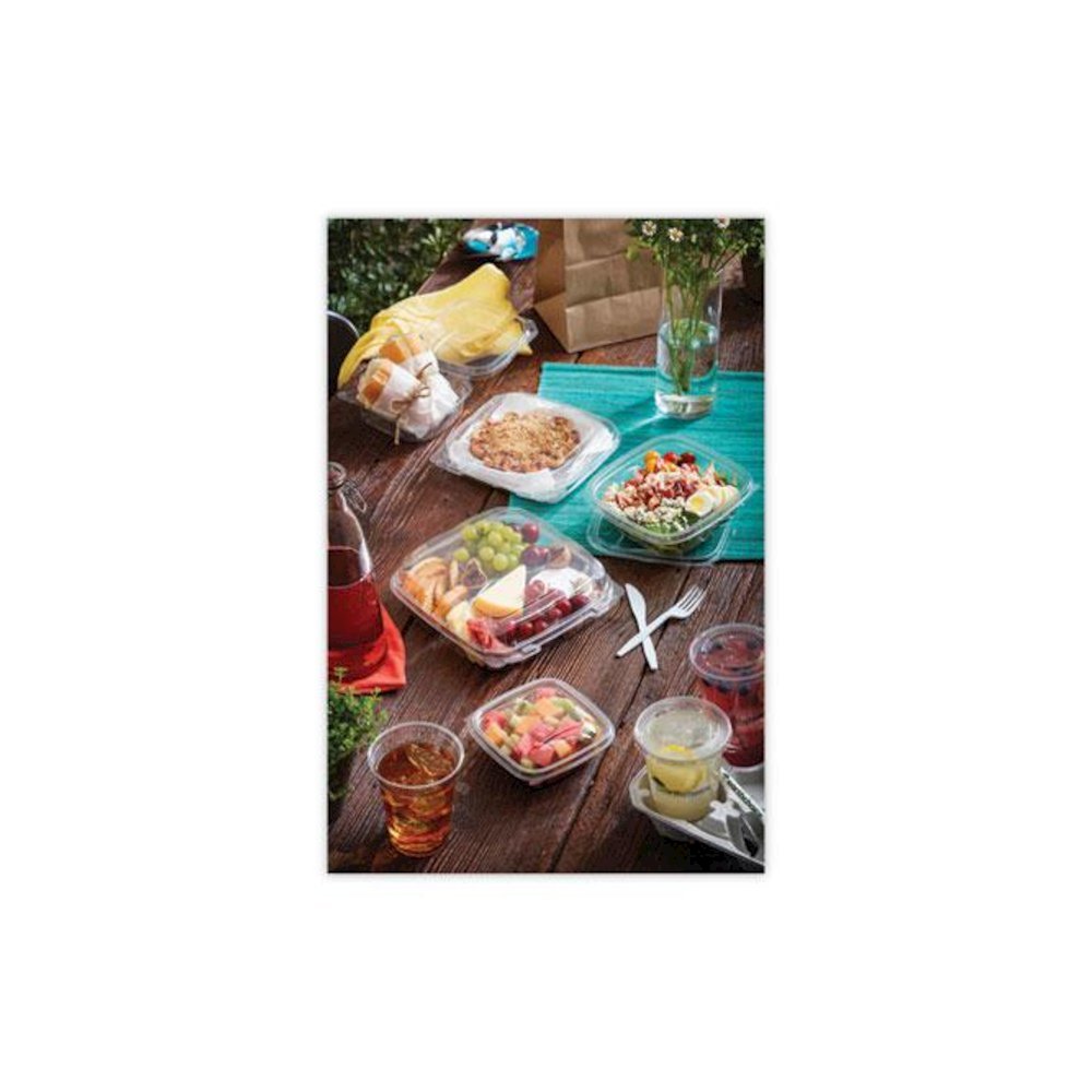 EarthChoice Square Recycled Bowl Flat Lid, 7.37 x 7.37 x 0.26, Clear, Plastic, 300/Carton. Picture 7