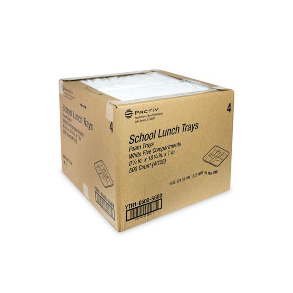Foam School Trays, 5-Compartment Tray, 8.25 x 10.5 x 1, White, 500/Carton. Picture 2