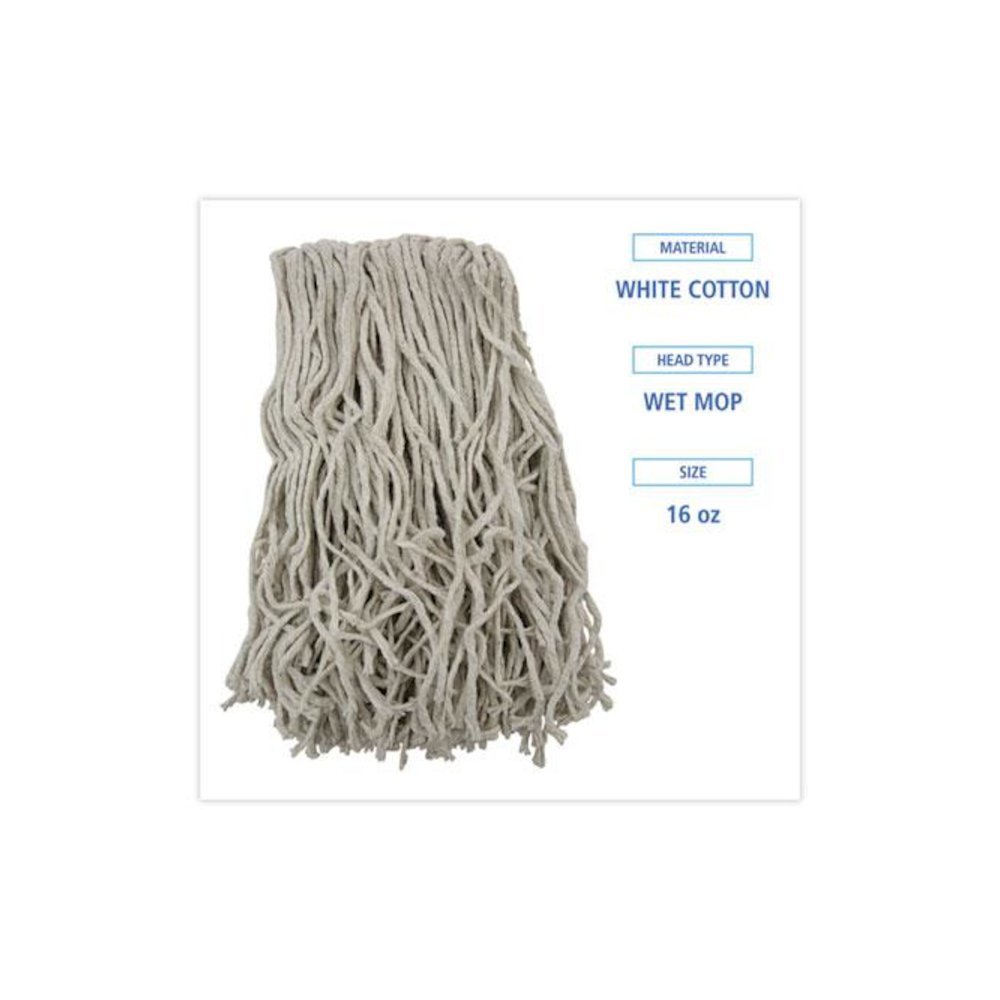 Banded Mop Head, Cotton, Cut-End, White, 16 oz, 12/Carton. Picture 2