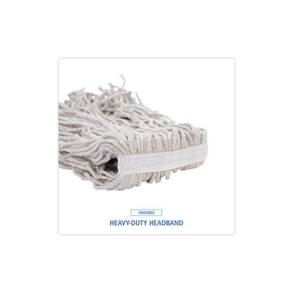 Banded Mop Head, Cotton, Cut-End, White, 16 oz, 12/Carton. Picture 6
