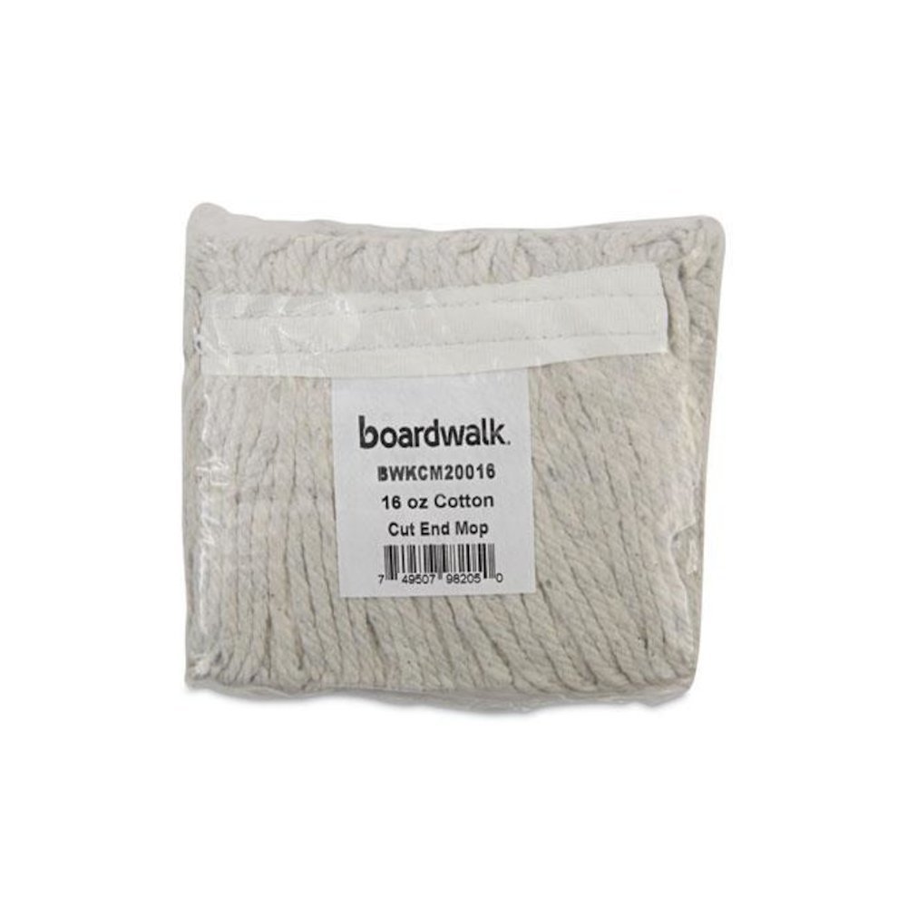Banded Mop Head, Cotton, Cut-End, White, 16 oz, 12/Carton. Picture 7