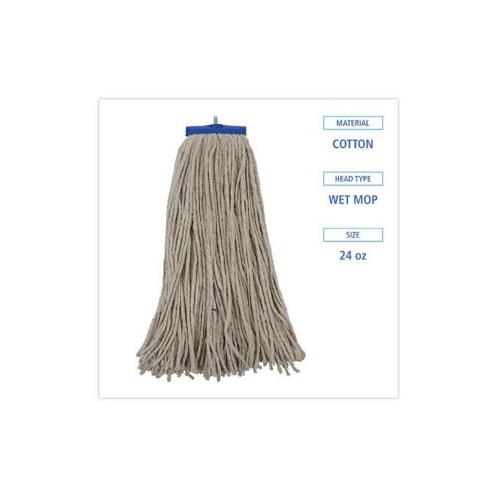 Mop Head, Lie-Flat Head, Cotton Fiber, 24 oz., White, 12/Carton. Picture 2