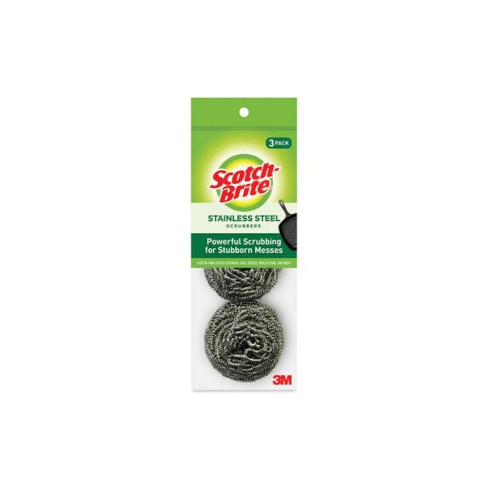 Metal Scrubbing Pads, 2.25 x 2.75, Silver, 3/Pack, 8 Packs/Carton. Picture 2