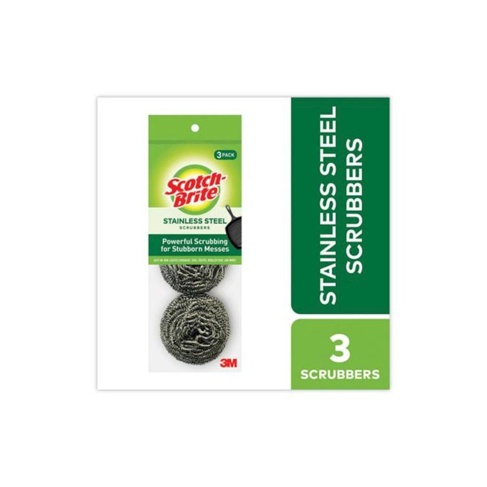 Metal Scrubbing Pads, 2.25 x 2.75, Silver, 3/Pack, 8 Packs/Carton. Picture 1