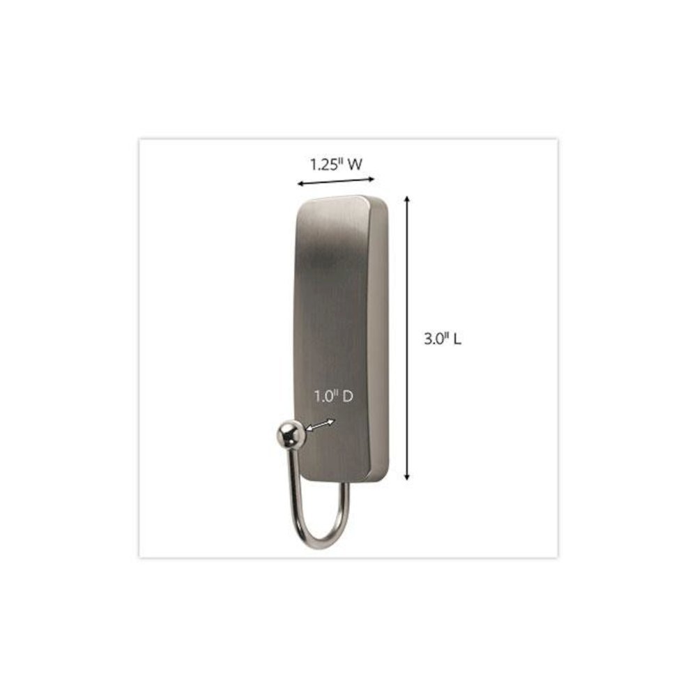 Medium Indoor Decorative Hooks, Metal, Brushed Nickel, Supports 3 lb, 2/Pack. Picture 3