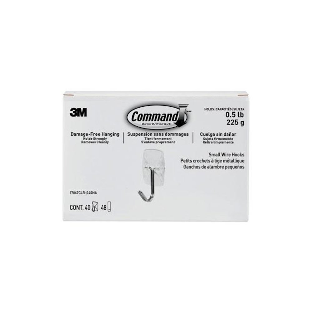 Clear Hooks and Strips, Small, Plastic/Metal, 0.5 lb Capacity, 40 Hooks and 48 Strips/Pack. Picture 1