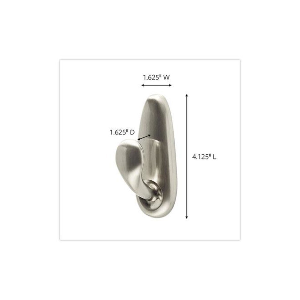 Adhesive Mount Metal Hook, Large, Brushed Nickel Finish, 5 lb Capacity, 2 Hooks and 4 Strips/Pack. Picture 3