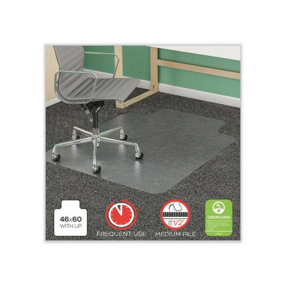SuperMat Frequent Use Chair Mat for Medium Pile Carpeted Floors, Rectangular with Wide Lip, 46" x 60", Clear, Ships Flat. Picture 1