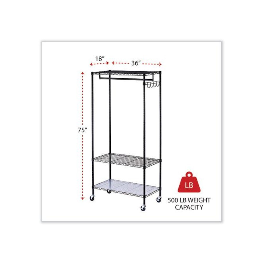Wire Shelving Garment Rack, 30 Garments, 36w x 18d x 75h, Black. Picture 2