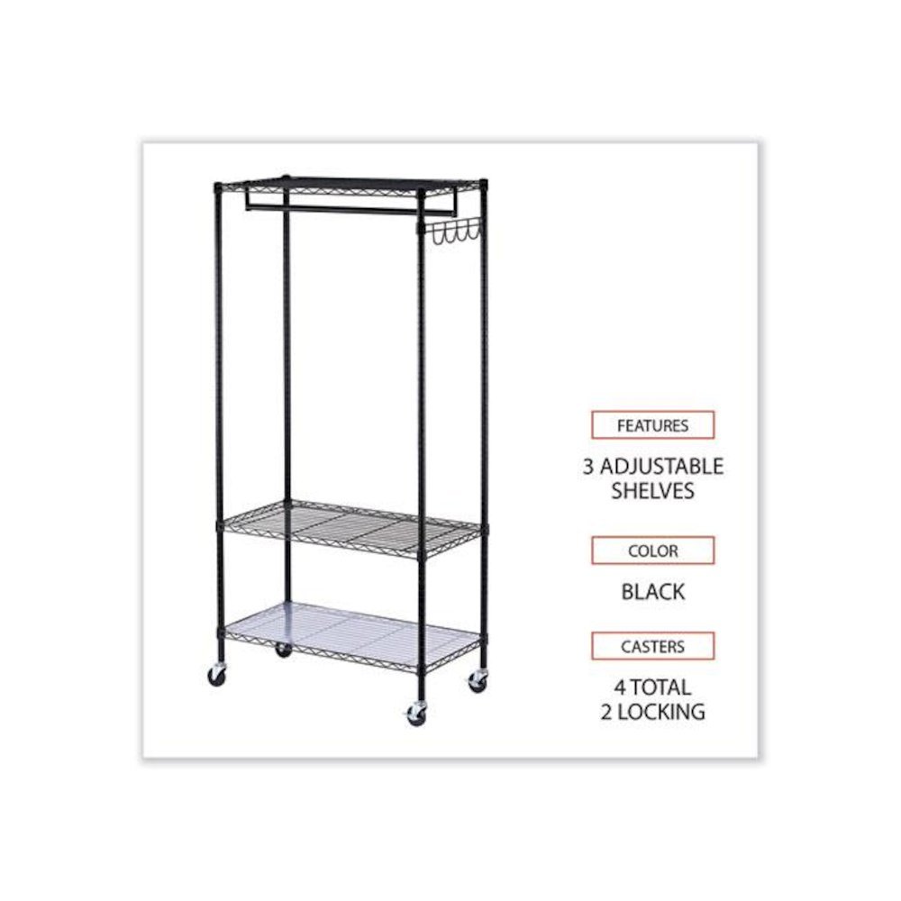 Wire Shelving Garment Rack, 30 Garments, 36w x 18d x 75h, Black. Picture 3