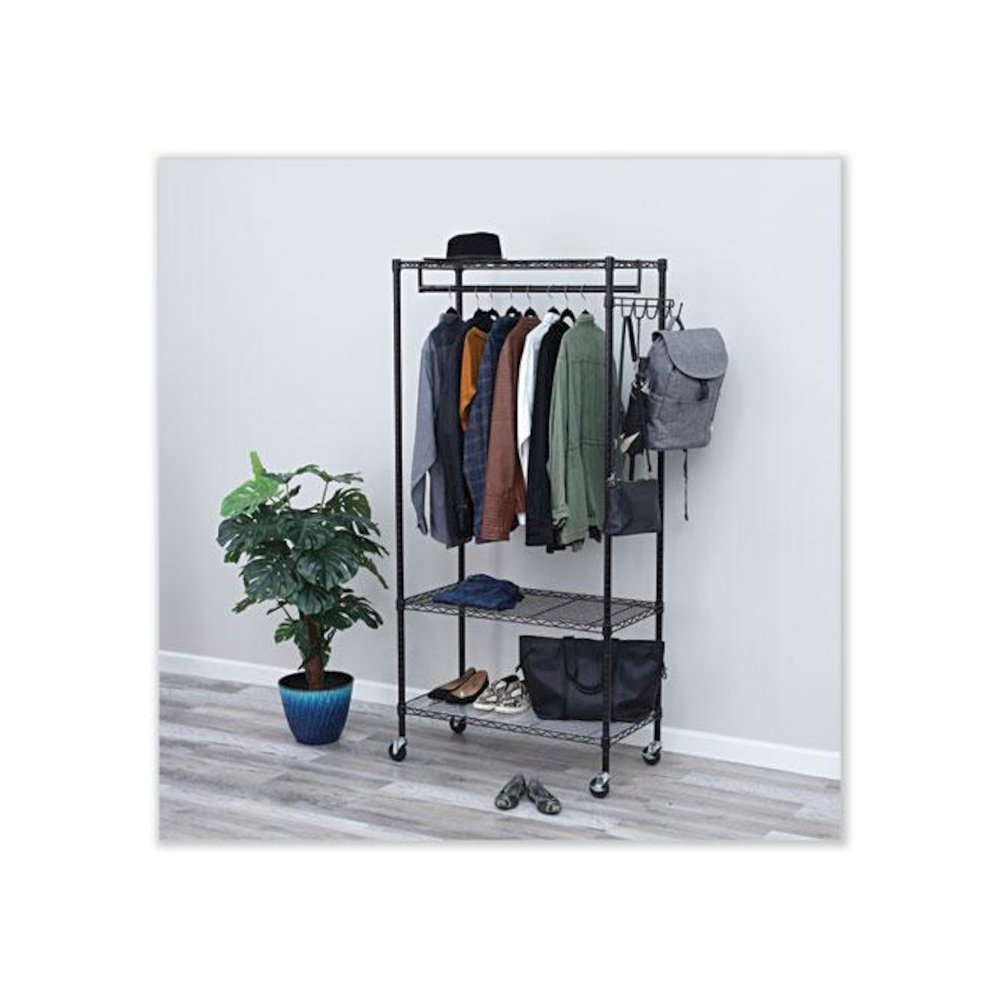 Wire Shelving Garment Rack, 30 Garments, 36w x 18d x 75h, Black. Picture 5