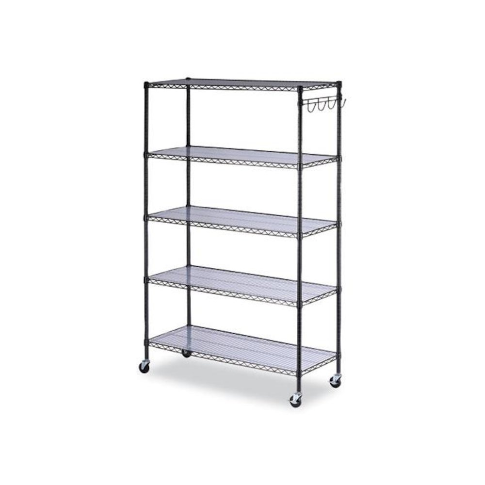 5-Shelf Wire Shelving Kit with Casters and Shelf Liners, 48w x 18d x 72h, Black Anthracite. Picture 1