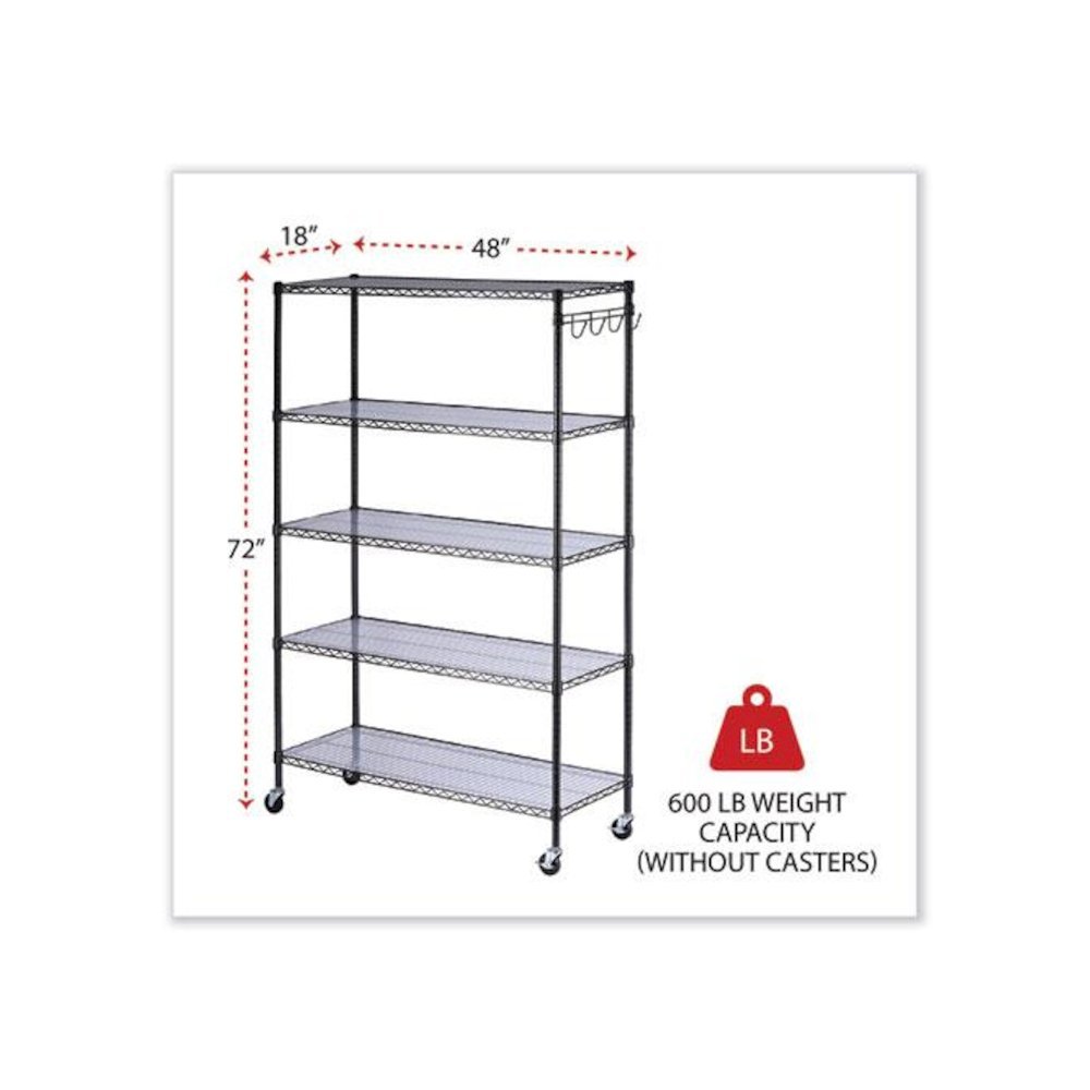 5-Shelf Wire Shelving Kit with Casters and Shelf Liners, 48w x 18d x 72h, Black Anthracite. Picture 2