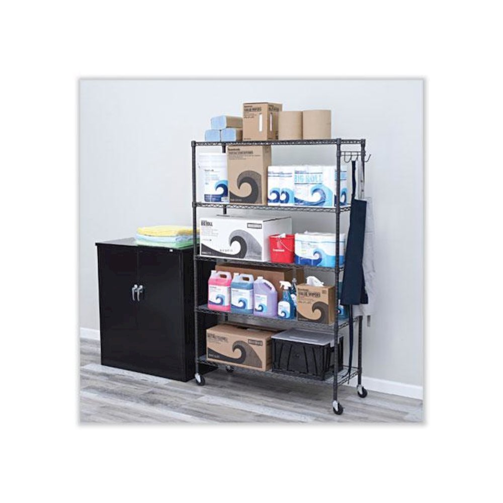 5-Shelf Wire Shelving Kit with Casters and Shelf Liners, 48w x 18d x 72h, Black Anthracite. Picture 5