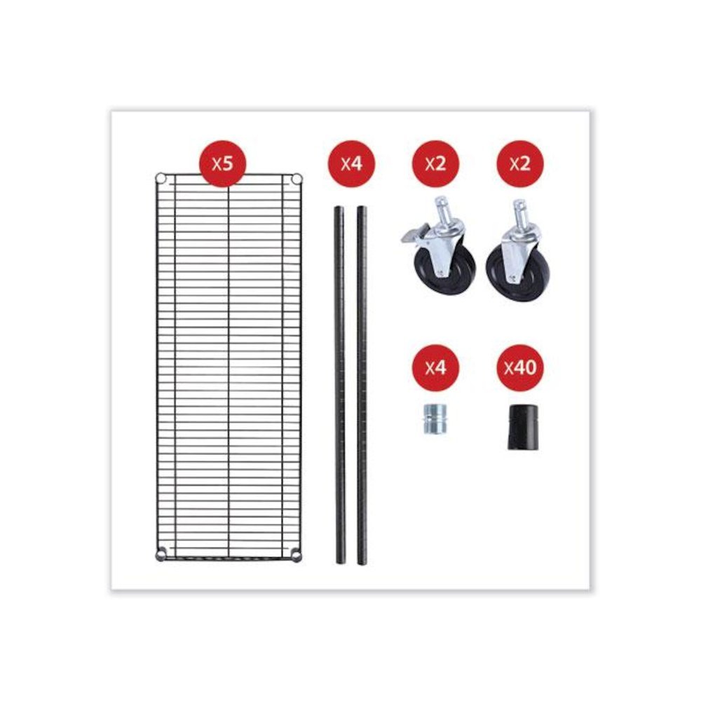 5-Shelf Wire Shelving Kit with Casters and Shelf Liners, 48w x 18d x 72h, Black Anthracite. Picture 8