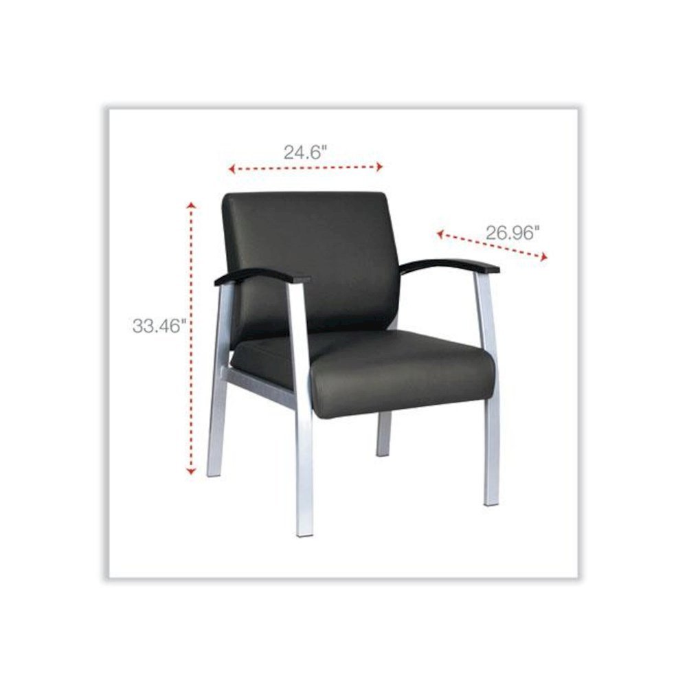Alera metaLounge Series Mid-Back Guest Chair, 24.6" x 26.96" x 33.46", Black Seat, Black Back, Silver Base. Picture 2