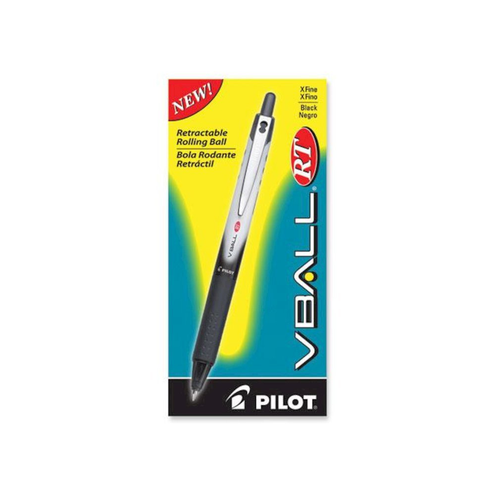 VBall RT Liquid Ink Rollerball Pen, Retractable, Extra-Fine 0.5 mm, Black Ink, Black/White Barrel. Picture 2