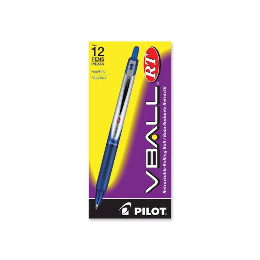 VBall RT Liquid Ink Rollerball Pen, Retractable, Fine 0.7 mm, Blue Ink, Blue/White Barrel. Picture 2