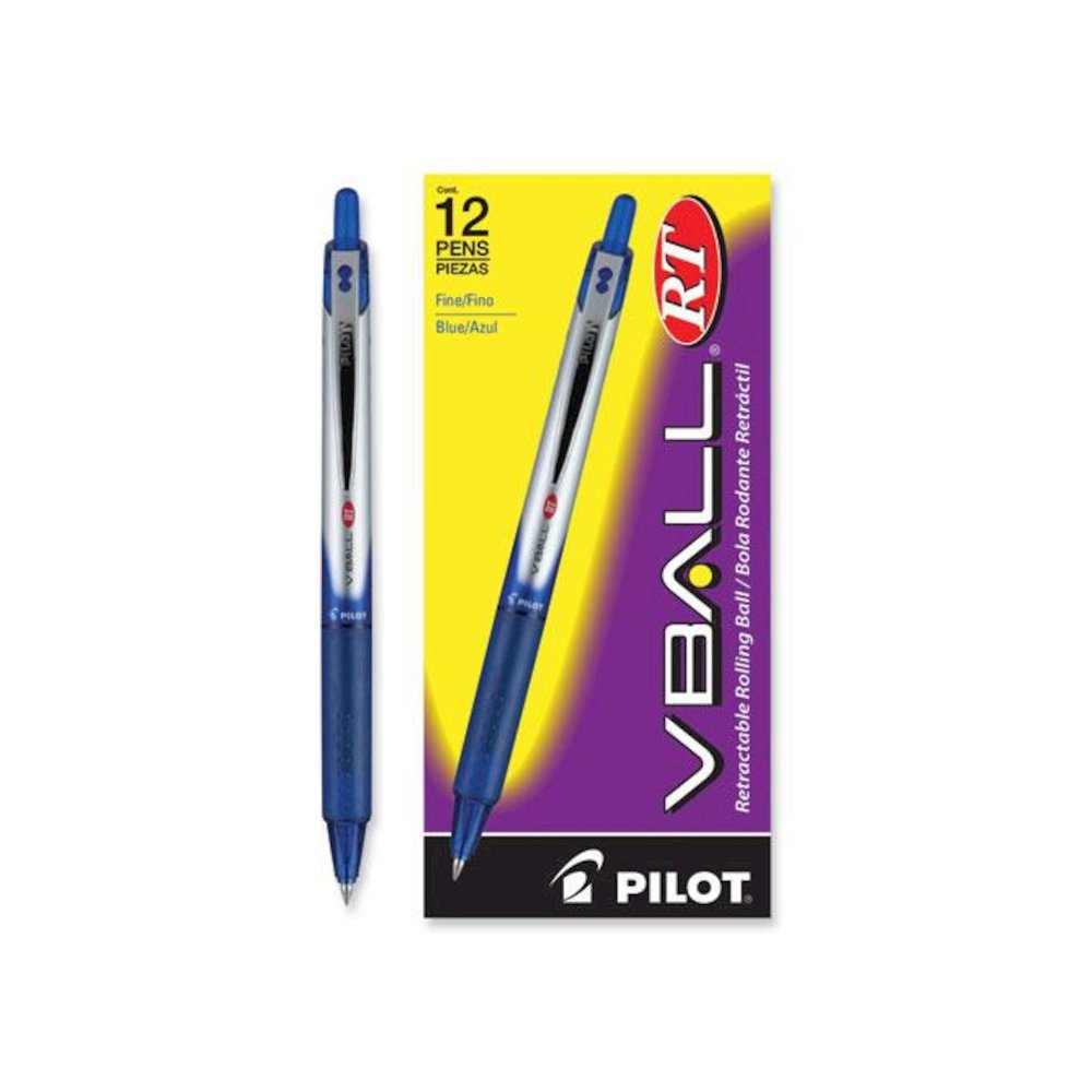 VBall RT Liquid Ink Rollerball Pen, Retractable, Fine 0.7 mm, Blue Ink, Blue/White Barrel. Picture 4