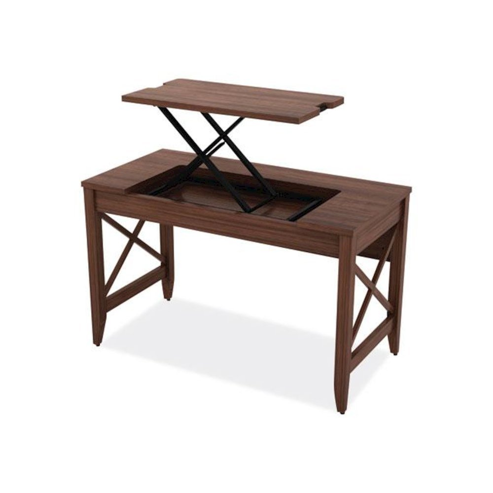 Sit-to-Stand Table Desk, 47.25" x 23.63" x 29.5" to 43.75", Modern Walnut. Picture 10