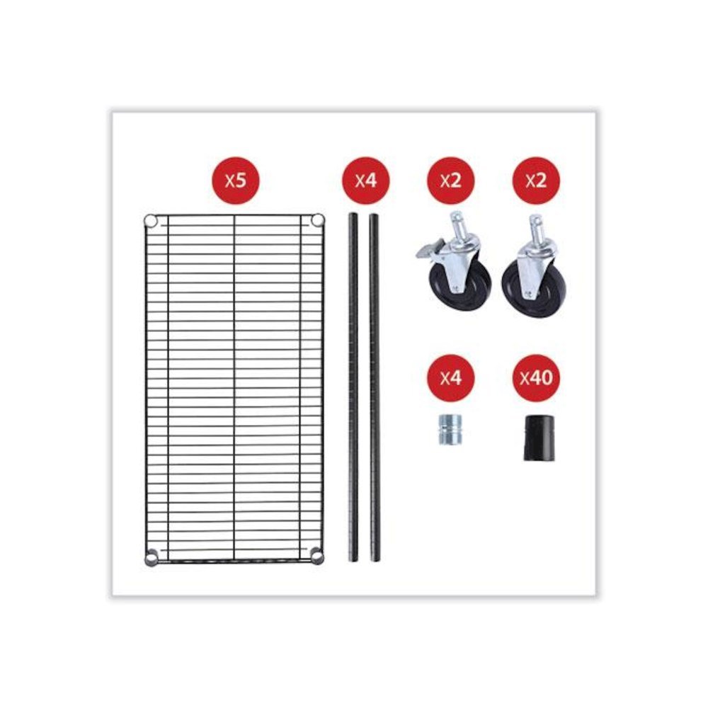 5-Shelf Wire Shelving Kit with Casters and Shelf Liners, 36w x 18d x 72h, Black Anthracite. Picture 8