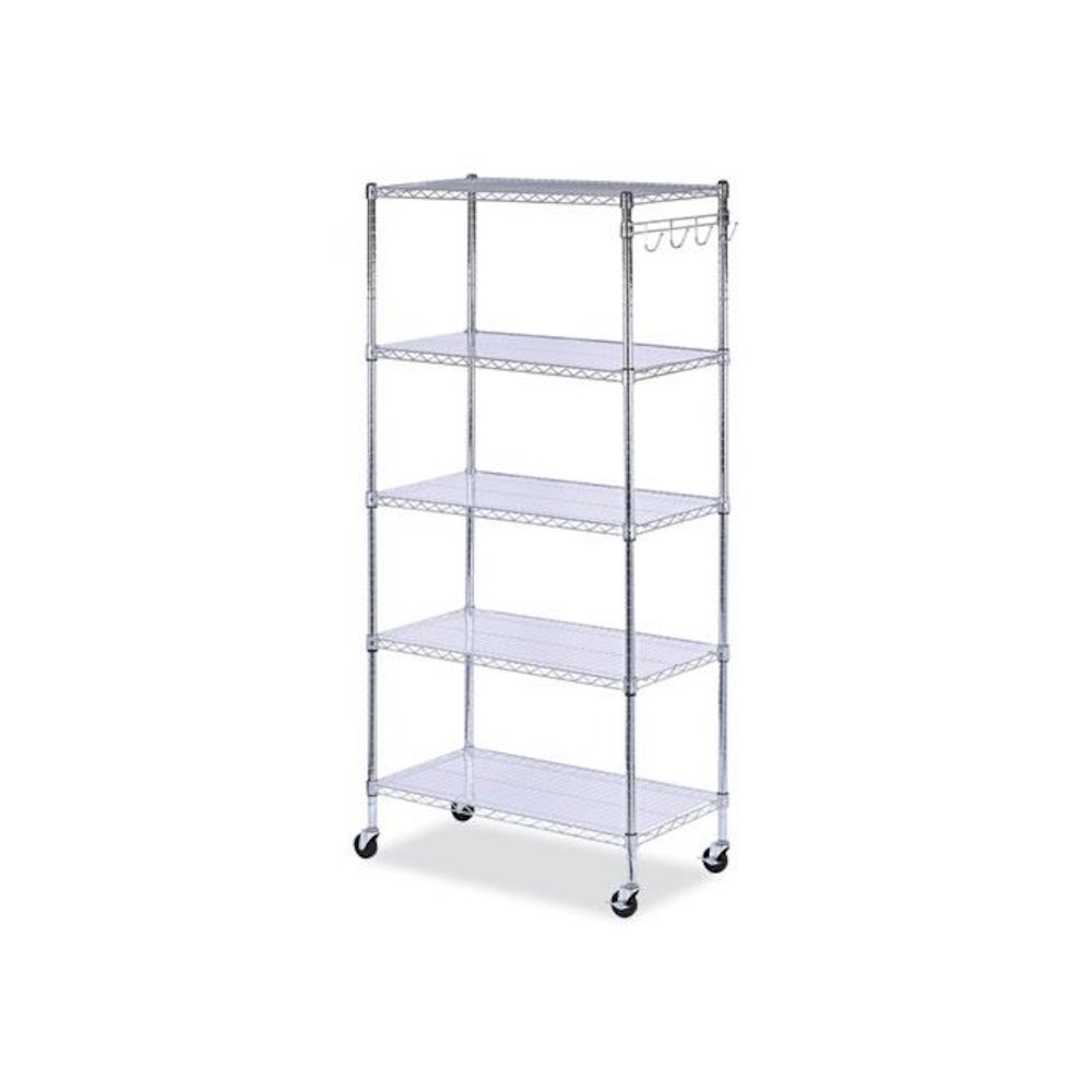5-Shelf Wire Shelving Kit with Casters and Shelf Liners, 36w x 18d x 72h, Silver. Picture 1